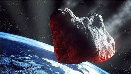 An artist's illustration of a dangerous asteroid headed for Earth.