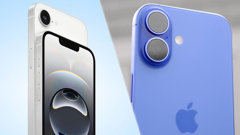 A split image of an iPhone 16e render and the iPhone 16