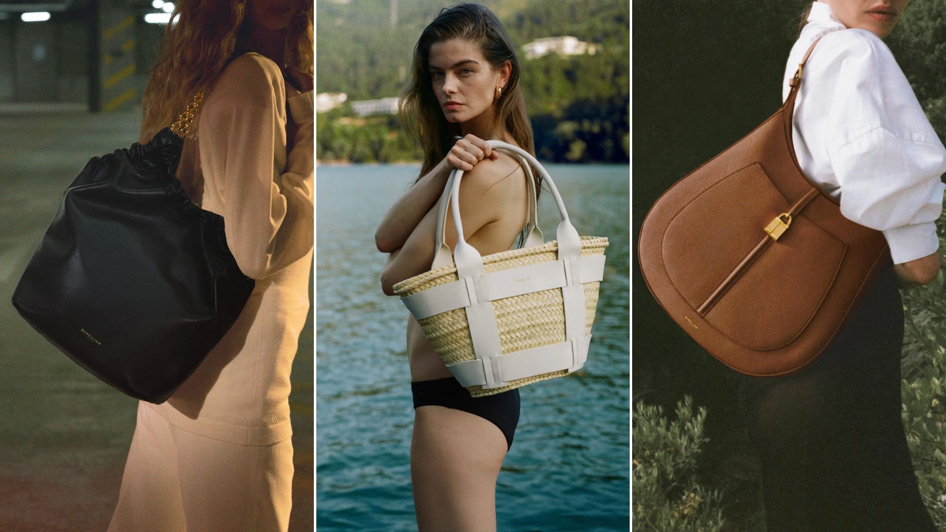Three model images of DeMellier bags 