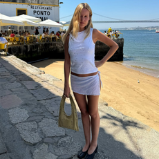 Lucia Cuesta wearing all white.