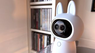 Close-up of front of Aqara Camera Hub G350 security camera 