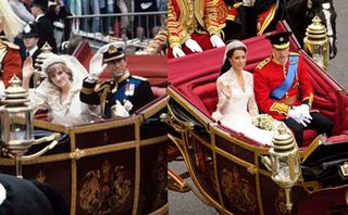 The carriages taking the couples away after the wedding