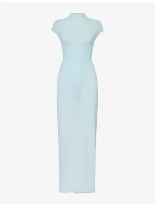 Corset-Panel Semi-Sheer Mesh Maxi Dress