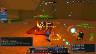 Erenshor - A player and three simulated MMO party members fight a bandit together