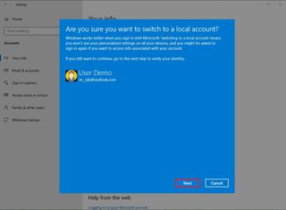 Windows 10 local account switch wizard