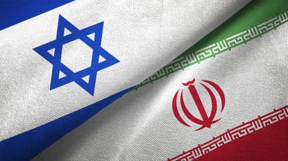 Iranian and Israeli flags.