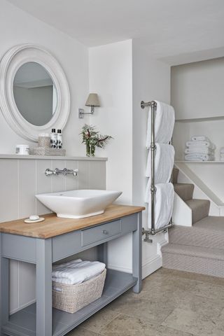 Open frame grey bathroom vanity unit