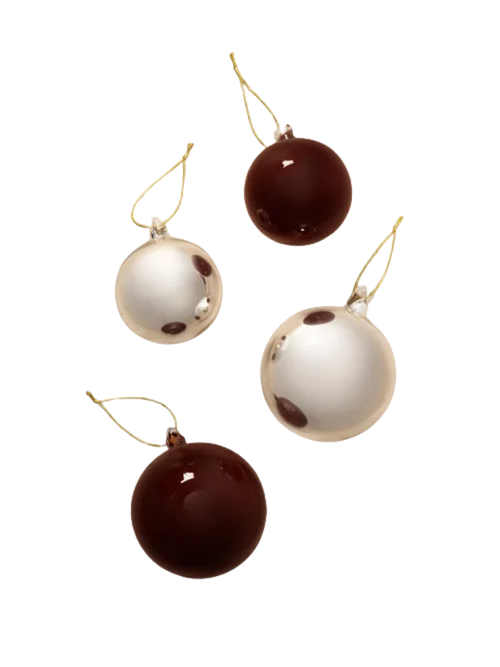 Red & Silver Assorted Gloss Baubles, Set of 4