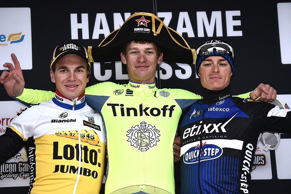 Dylan Groenewegen, Erik Baska and Gianni Meersman on the Handzame Classic podium