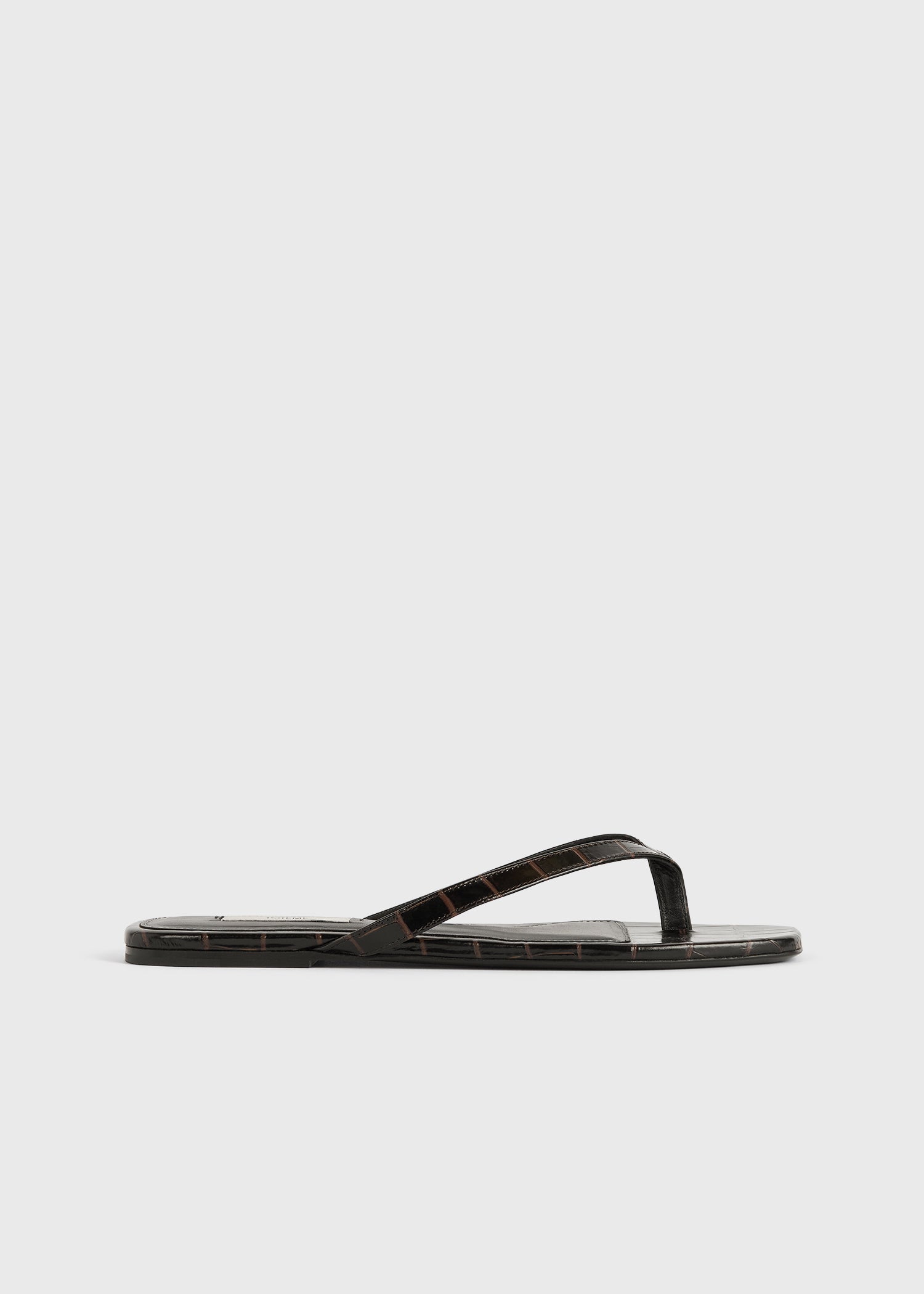 Croco-Embossed Flip Flops Dark Brown