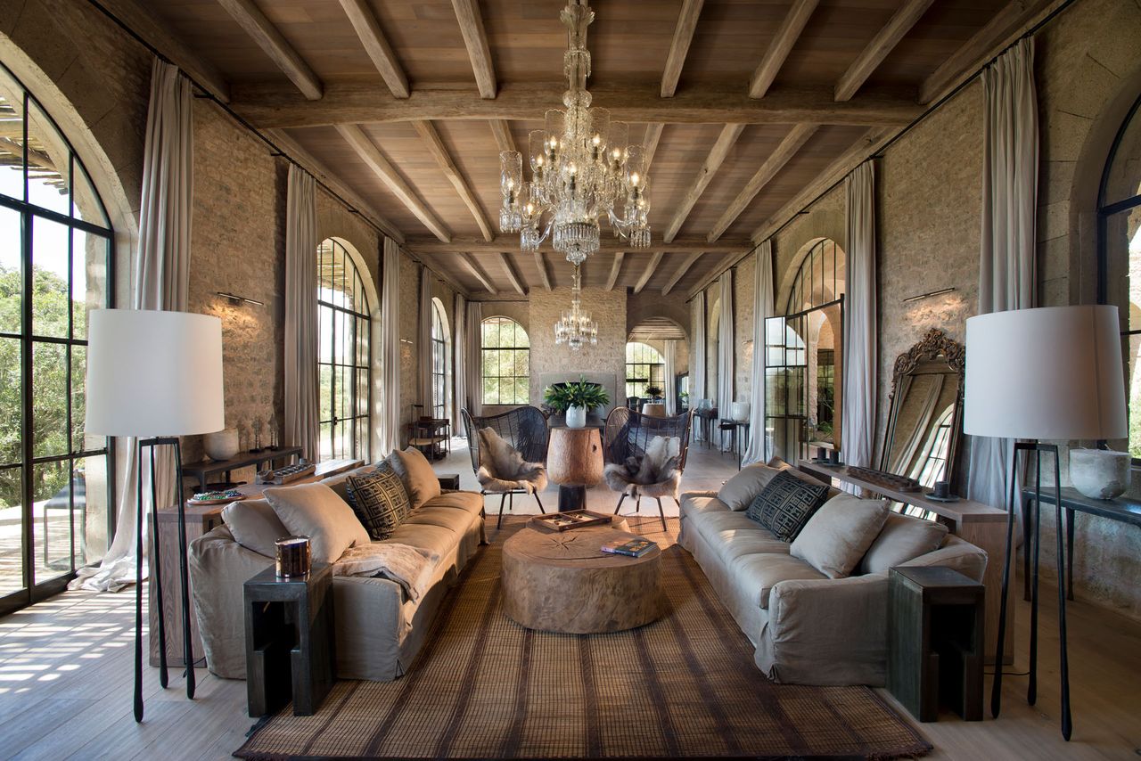 Large arched glass doors with black frames