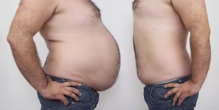 Fat and thin man, obesity, weight loss