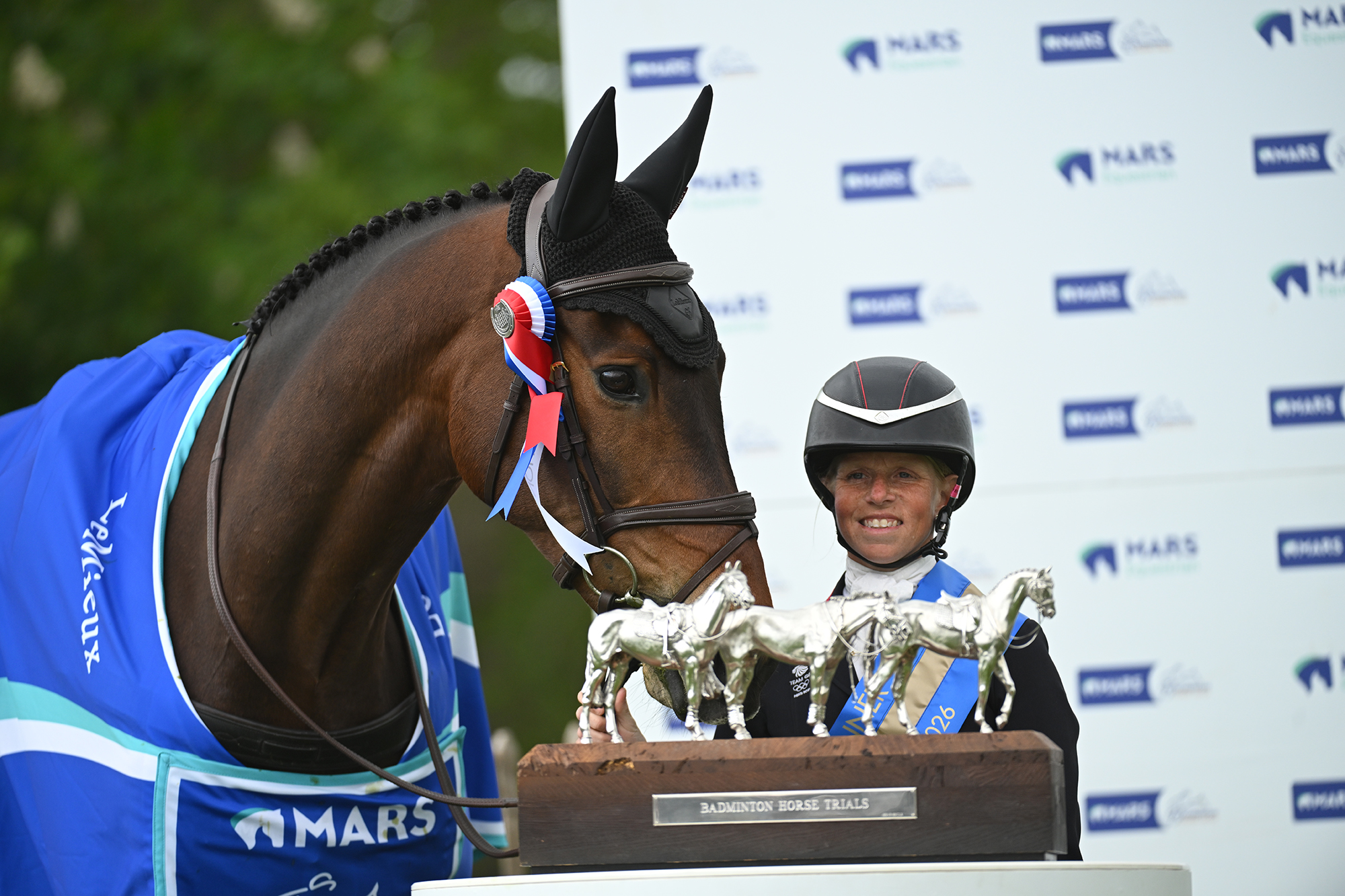 Ros Canter and Lordships Graffalo with the Badminton Horse Trials trophy.