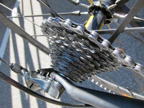 A 27-tooth rear cog on Christian Vande Velde's (Garmin-Cerv&eacute;lo) Cerv&eacute;lo R5ca was on tap for the climb up Vail Pass.