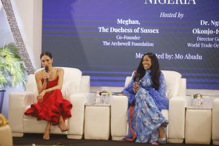 Meghan Markle onstage at a Women in Leadership Nigeria panel