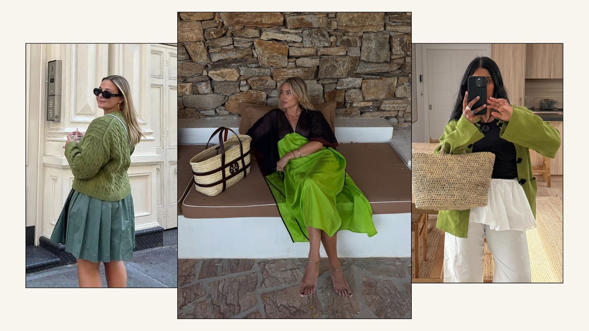 Influencers @oliviamarcus, @lucywilliams02, @monikh wear dill green.