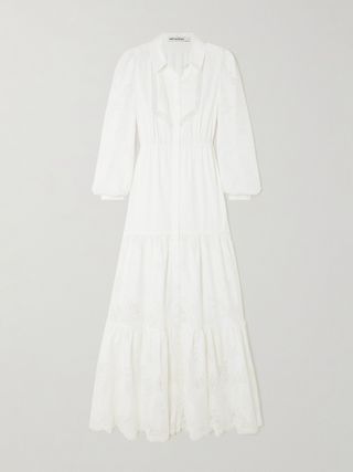 Tiered Pintucked Lace-Trimmed Cotton-Poplin Maxi Dress
