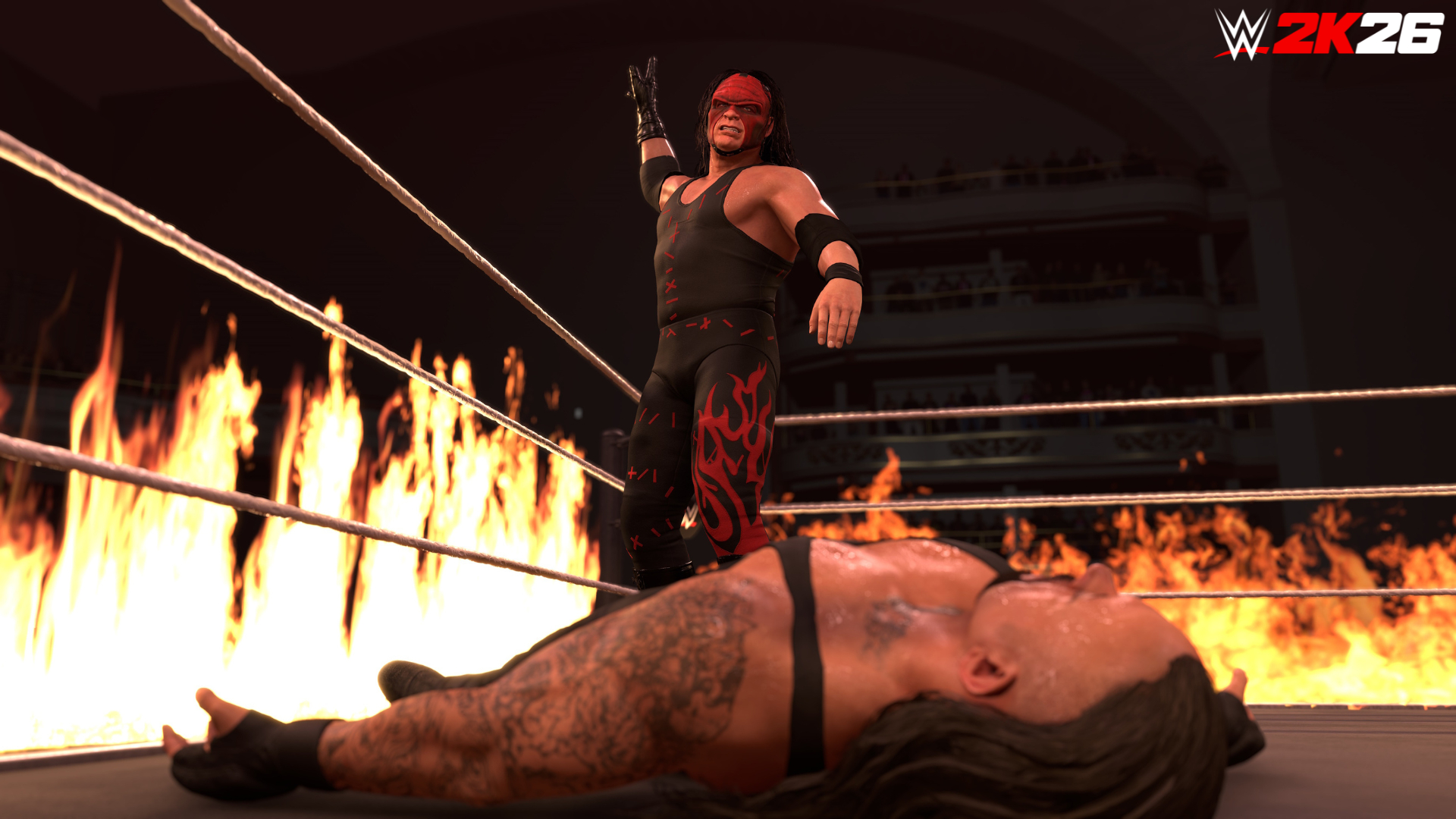 Kane and Undertaker in a WWE 2K26 Inferno match