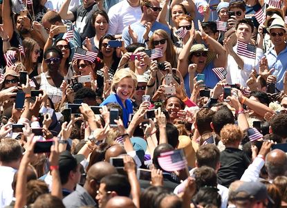 Hillary Clinton and supporters at the Franklin D. Roosevelt Four Freedoms Park on Roosevelt Island.