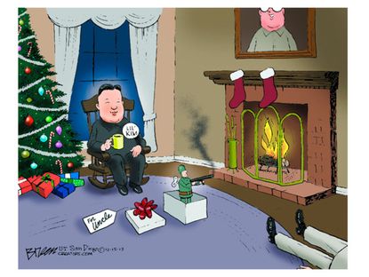 Political cartoon Kim Jong Un Korea uncle