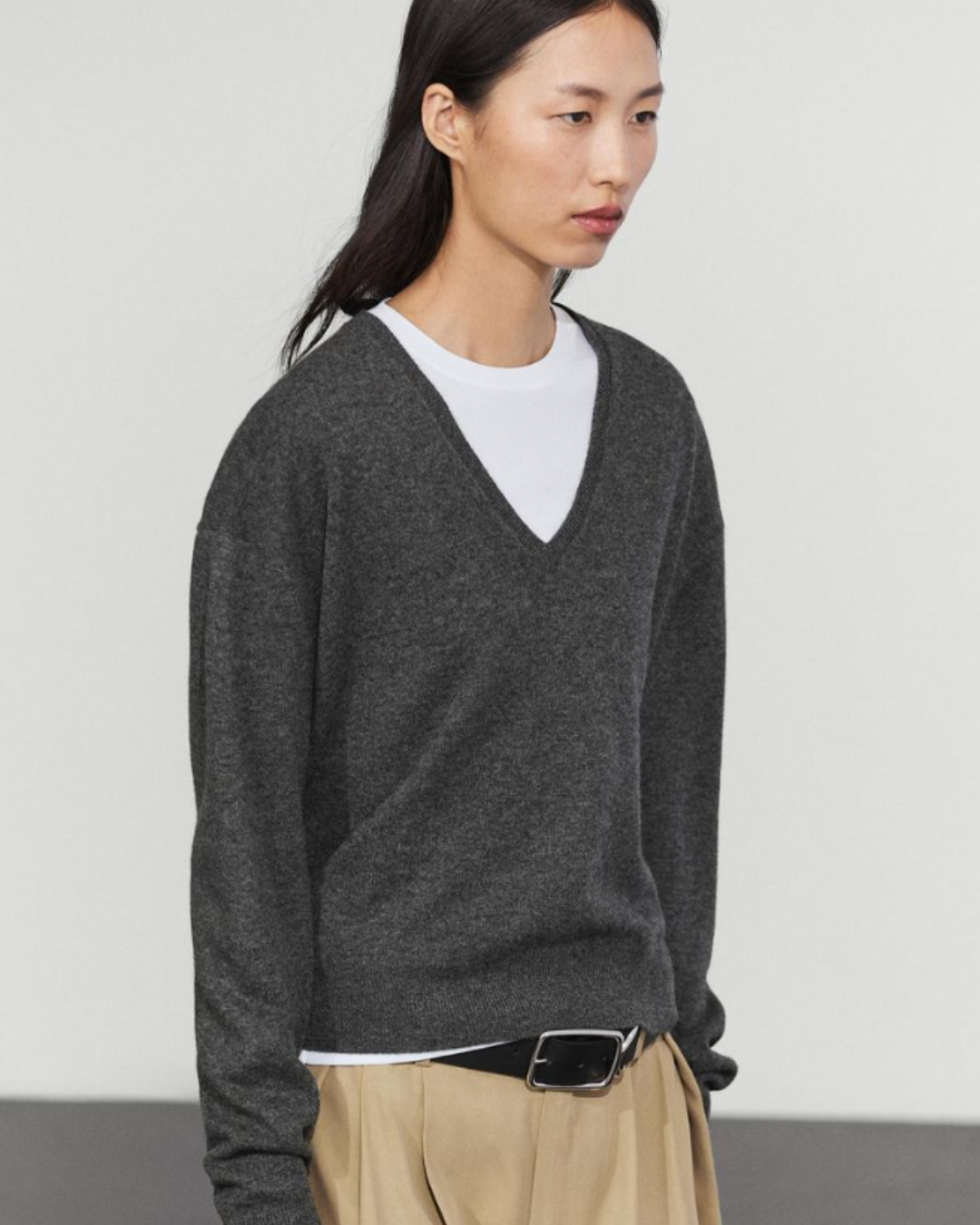 Massimo Dutti, Wool Blend Knit V-Neck Sweater