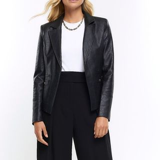 Black Faux Leather Blazer