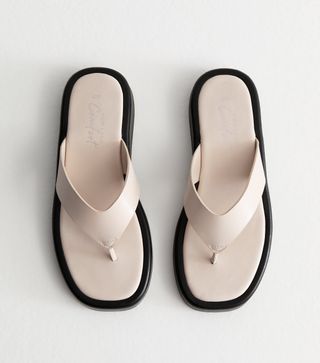 New Look, White Leather-Look Chunky Toepost Sandals