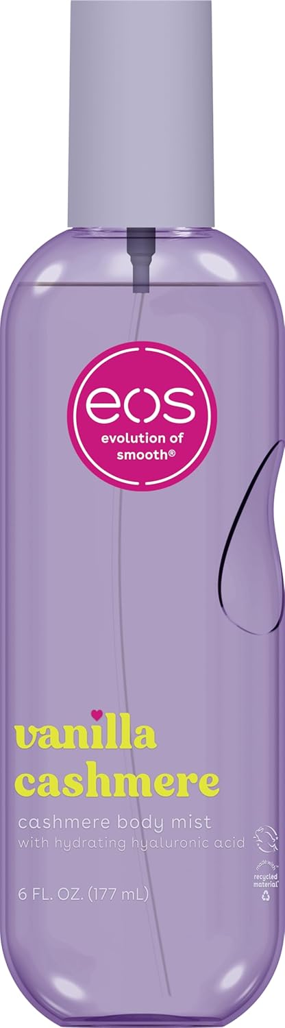 Eos Cashmere Body Mist, Vanilla Cashmere, Soft Musk, Cozy Caramel, Hair Mist, Body Spray for Women Moisturizing, Hyaluronic Acid, Vanilla Body Spray, Vegan, Cruelty-Free, 6 Fl Oz