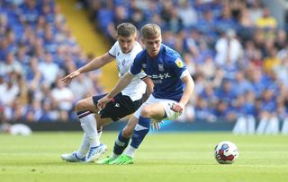 Bolton Wanderers' Declan John and Ipswich Town's Leif Davis during the Sky Bet League One between Ipswich Town and Bolton Wanderers at Portman Road on July 30, 2022 in Ipswich, United Kingdom.