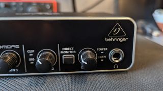 Close up of the front panel on the Behringer UMC22