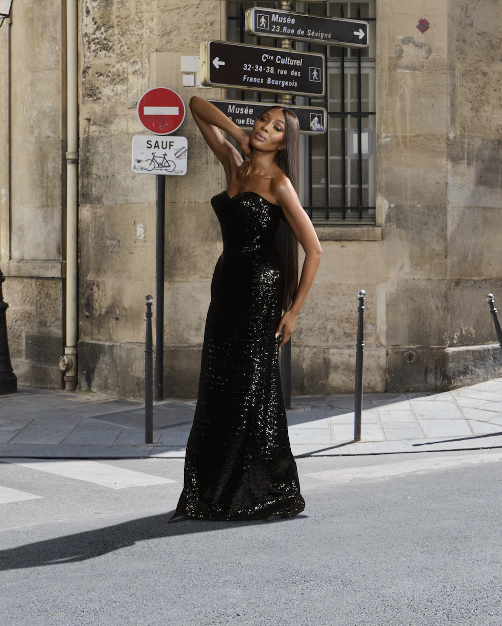 Naomi Campbell wore a black sequin gown on the Balenciaga Couture 2025 runway
