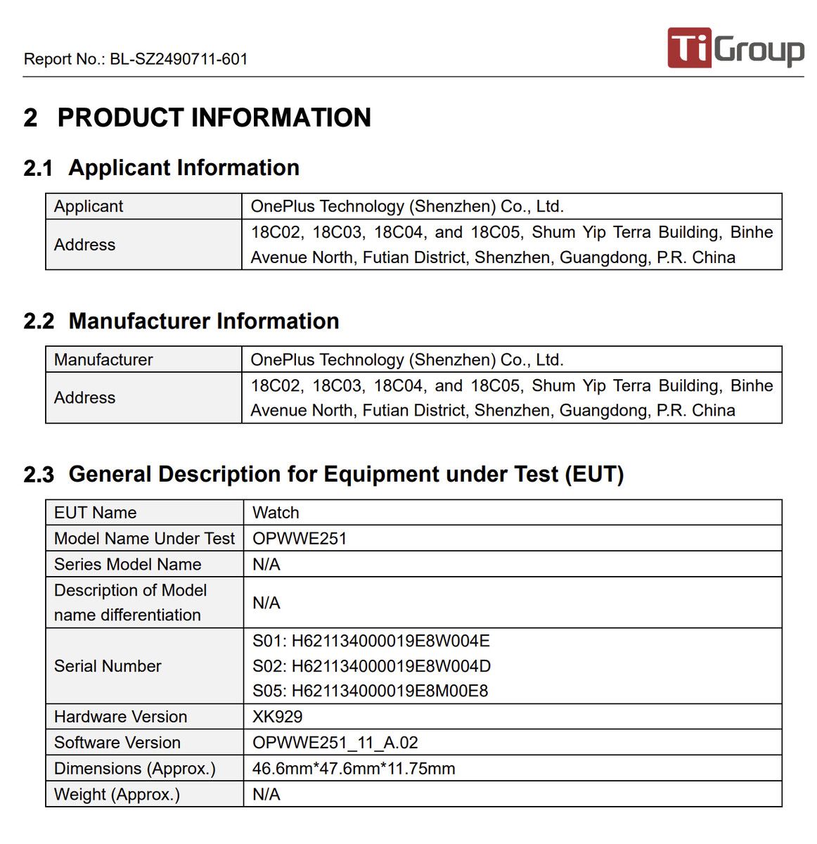 Alleged FCC documents for the OnePlus Watch 3
