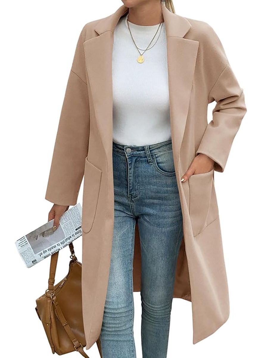 Tankaneo, Tankaneo Womens Long Pea Coats Open Front Lapel Jackets Casual Belted Trench Coat Overcoats With Pockets