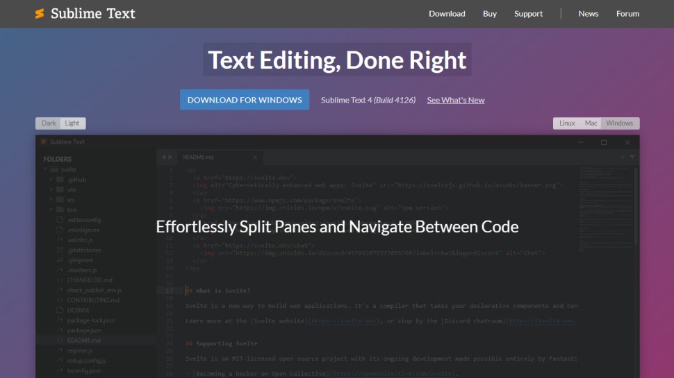 Website screenshot for Sublime Text