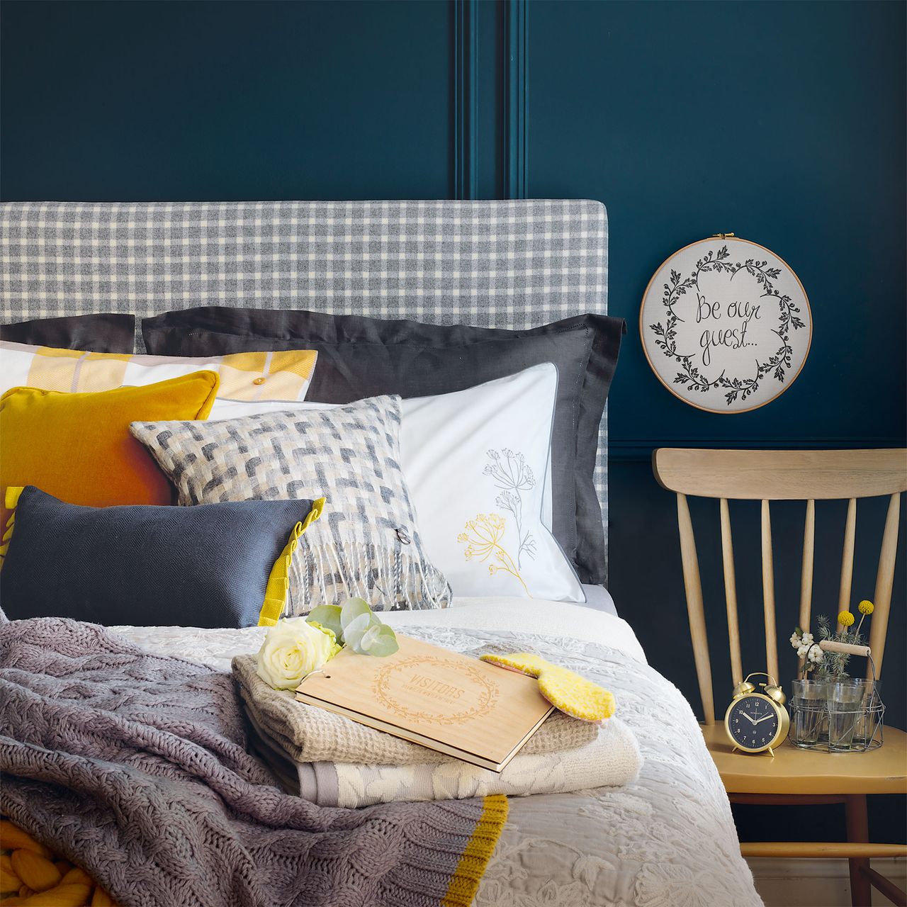 Bed with chair bedside table