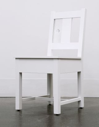 White colour slatback chair with glass.