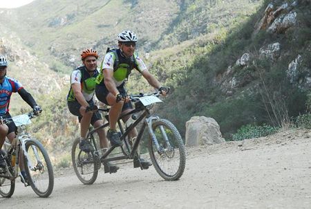 Gerrie Olivier pilots the tandem for blind racer Hein Wagner