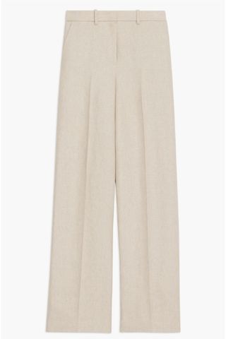 Basket Weave High Waist Linen Wide Leg Pants