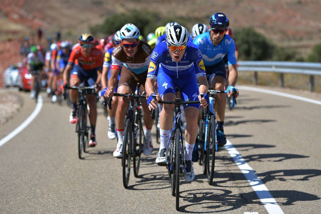 R&eacute;mi Cavagna (Deceuninck-QuickStep) drives the breakaway