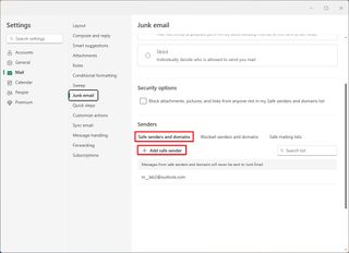 Safe senders and domains
