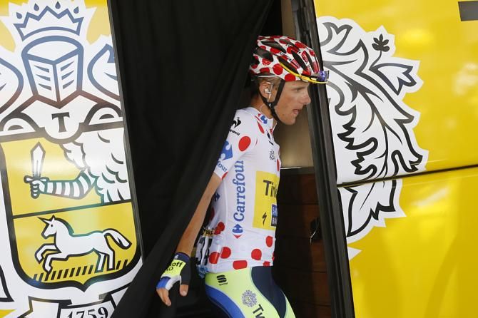 Rafal Majka (Tinkoff-Saxo) in polka dots before stage 17