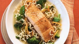 Seared Sesame Salmon with Broccoli and Noodles