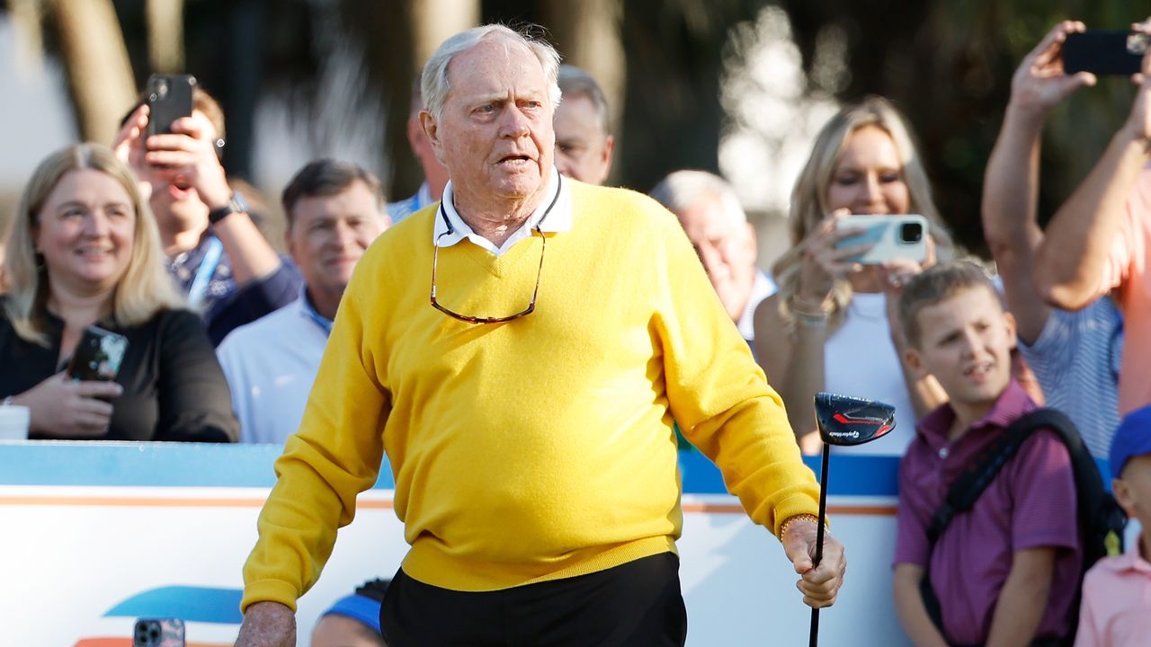 Jack Nicklaus after hitting a ceremonial tee shot at the 2022 Constellation Furyk and Friends