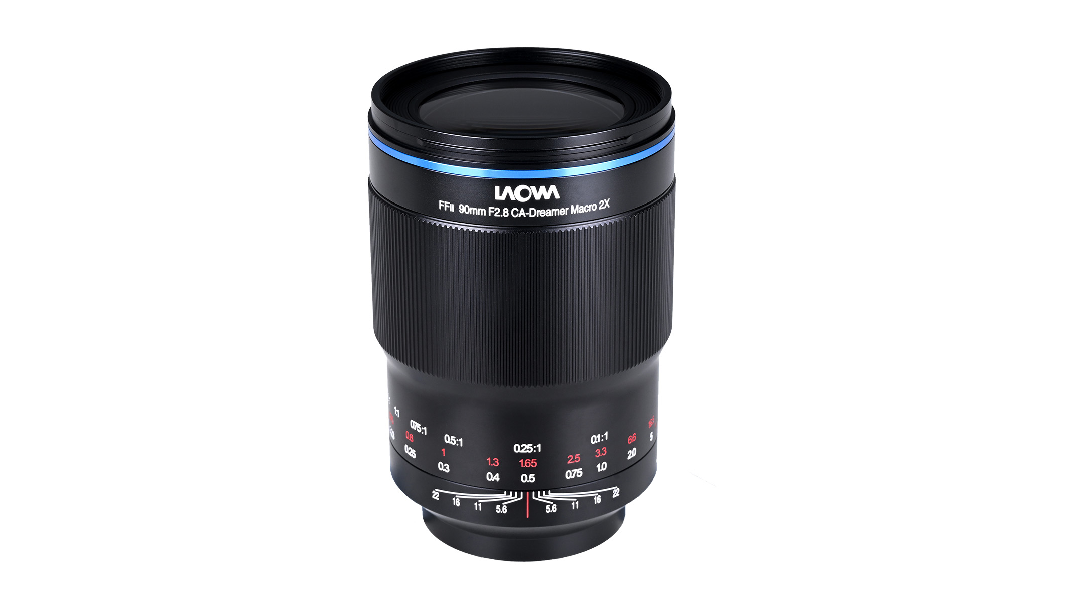 A black Laowa digital camera lens. The dials are visible.