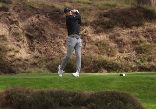 Gareth Bale tees off at the Sunningdale Foursomes