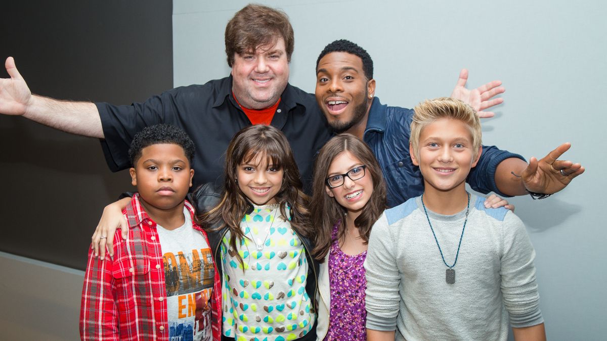 Dan Scheider and &quot;Nickelodeon&#039;s Game Shakers&quot; cast in a scene from &quot;Quiet on Set: The Dark Side of Kids TV&quot;