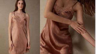 Intimissimi Silk Slip with Lace Insert Detail