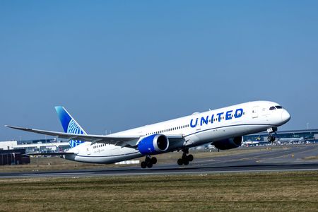 A United Airlines Boeing 787 Dreamliner plane bound for New York’s Newark Liberty International Airport takes off from the Belgian capital's Zaventem airport in Brussels, Belgium. 