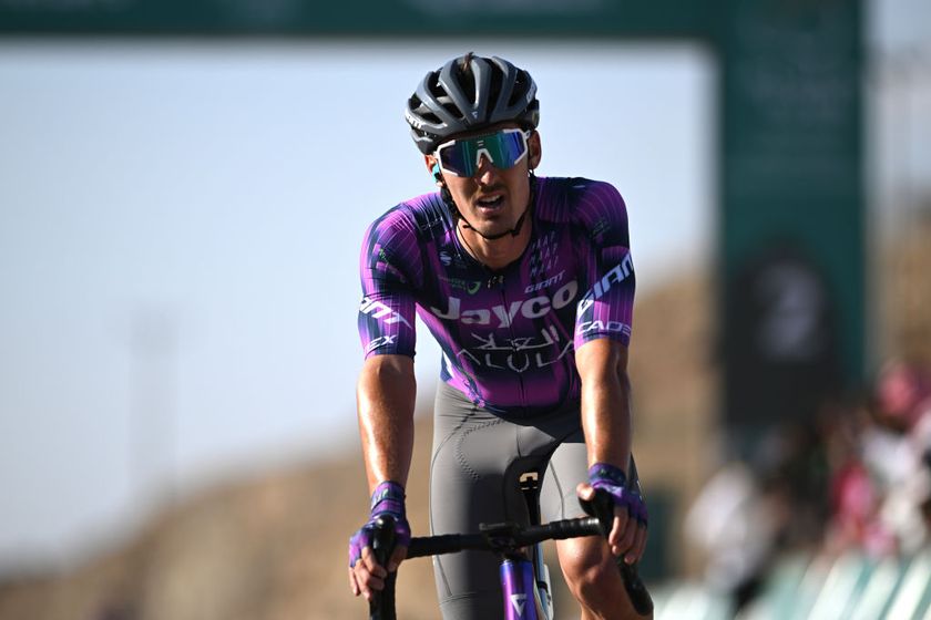 BIR JAYDAH MOUNTAIN WIRKAH SAUDI ARABIA JANUARY 29 Alan Hatherly of South Africa and Team Jayco AlUla crosses the finish line on third place during the 5th AlUla Tour 2025 Stage 2 a 1577km stage from AlUla Old Town to Bir Jaydah Mountain Wirkah 923m on January 29 2025 in Bir Jaydah Mountain Wirkah Saudi Arabia Photo by Szymon GruchalskiGetty Images