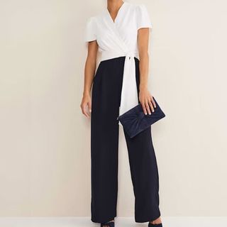 navy and white color black wide leg jumpsuit